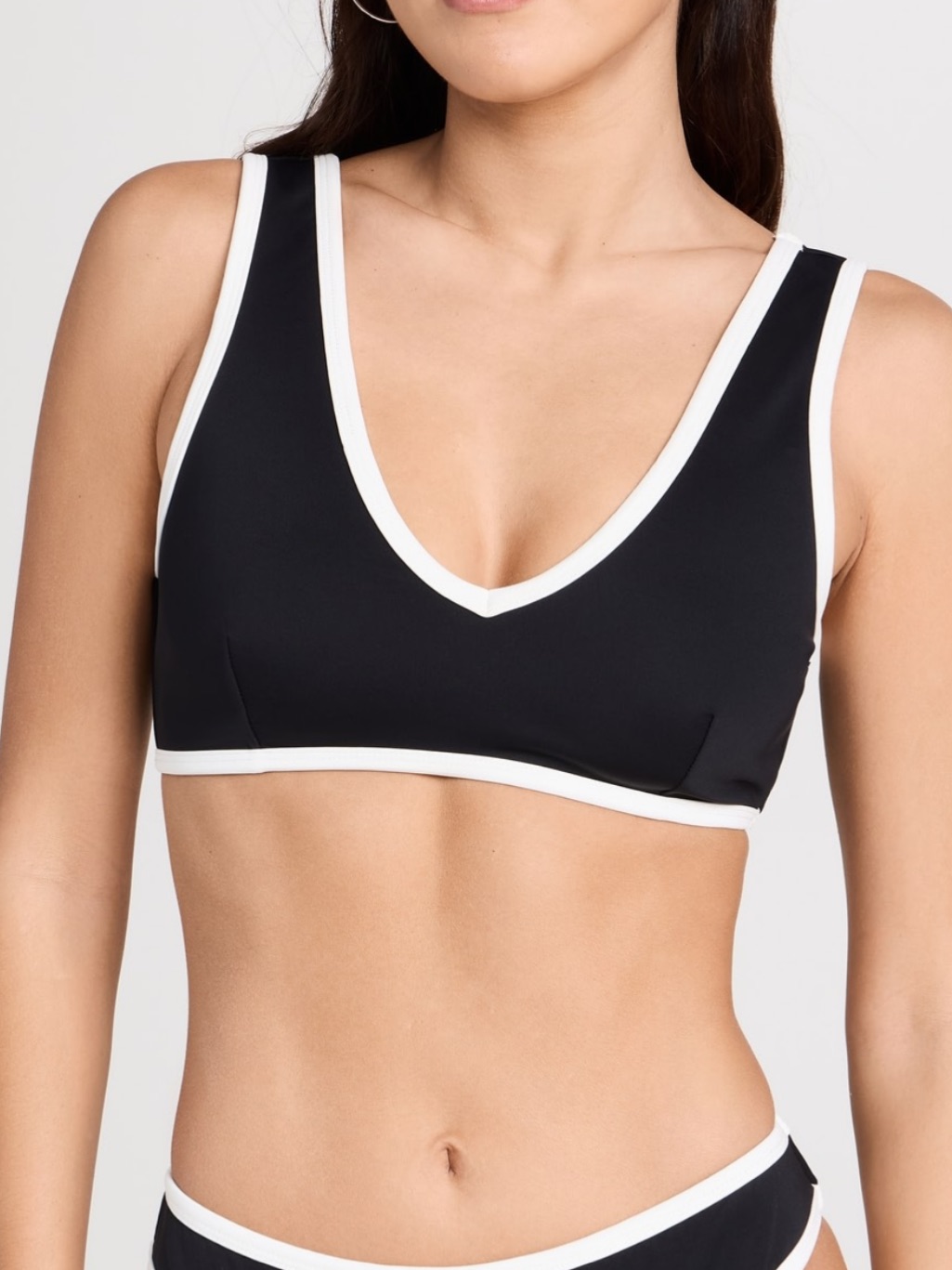 Nwt Good American Better Bikini Top Black White Contrast Trim Swim V Neck Medium